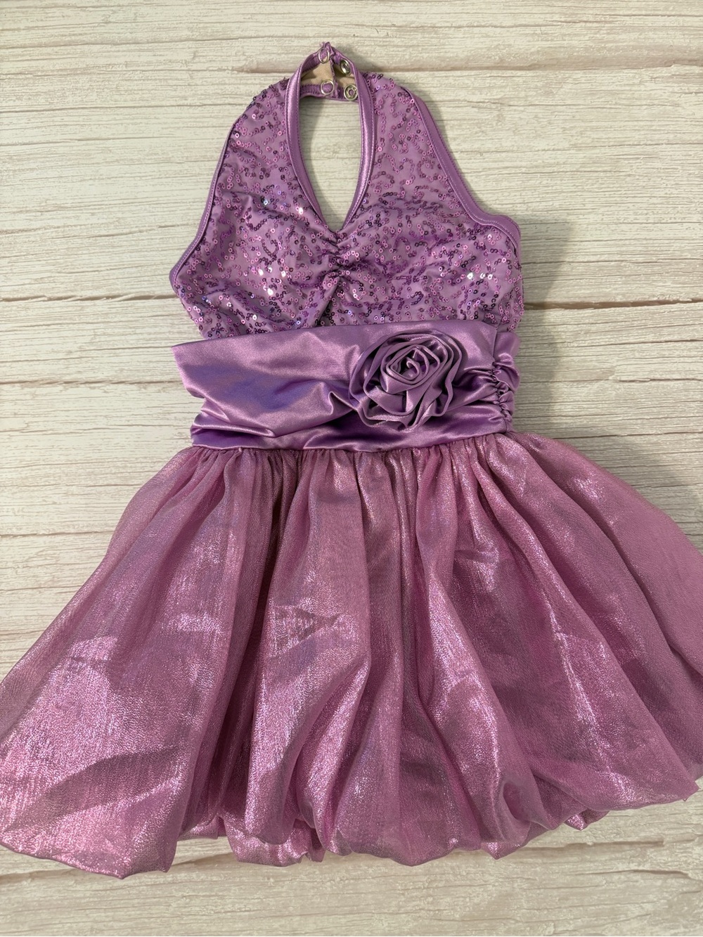 Weissman Child XS Purple Lilac Sequin Halter Dance Costume Jazz Tap Bubble Skirt
